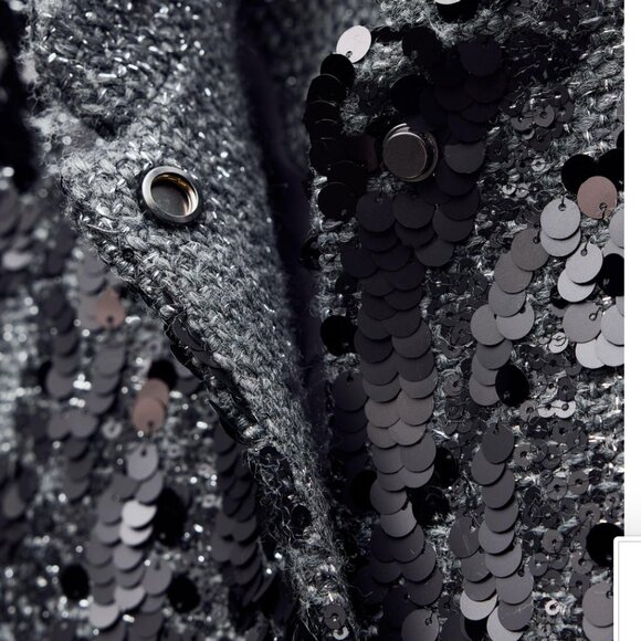 NWOT ZARA All Over Heavy Sequins Bloggers Fave Jacket / Blazer Black Medium Wool - Picture 5 of 12